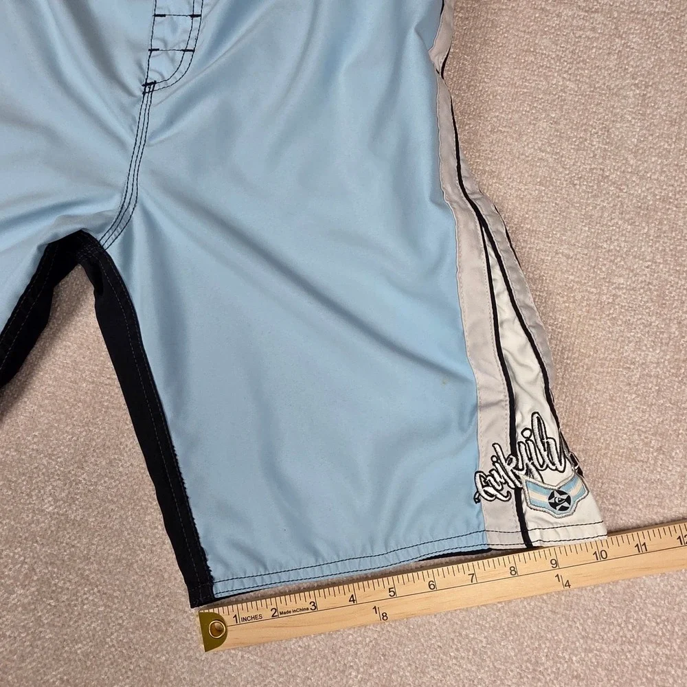 VTG Quiksilver Mens Board Shorts Blue Black White Mesh Lined Swim Trunks Size M